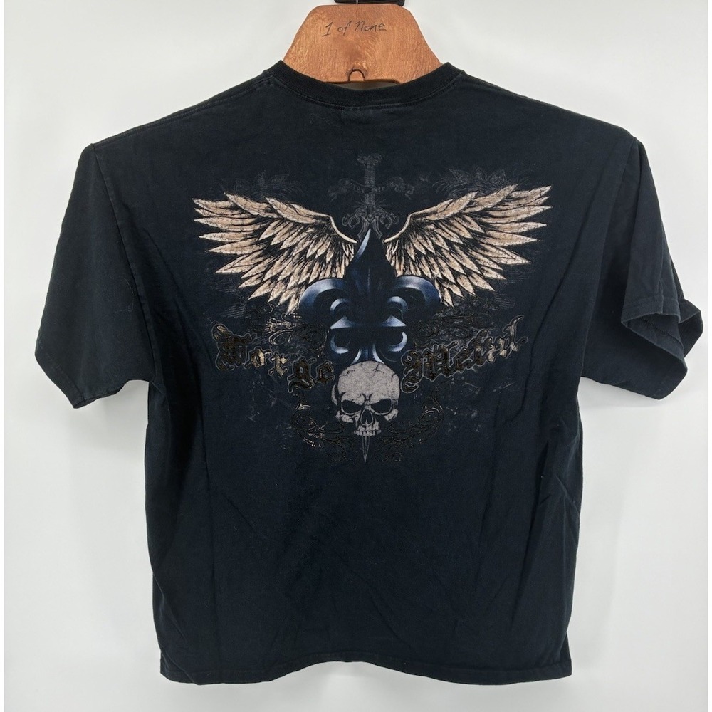 Lot Of 2 VNTG Y2K Skull Wing Graphic Double sided T-Shirt Black Gray‎ Size XL - Picture 5 of 11